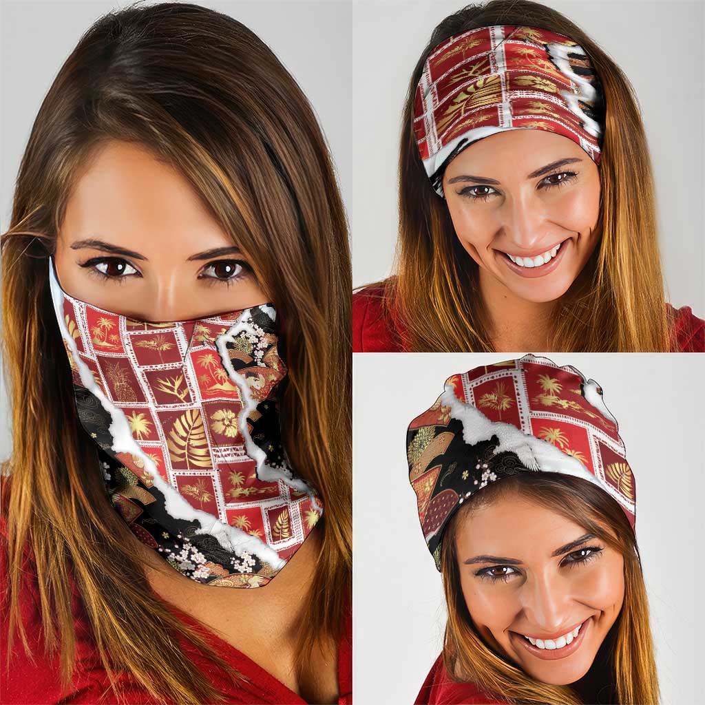 Hawaii Japanese Culture Black Neck Gaiter Spring Cranes Aloha Pattern LT01 - Polynesian Pride