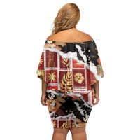Hawaii Japanese Culture Black Off Shoulder Short Dress Spring Cranes Aloha Pattern LT01 - Polynesian Pride