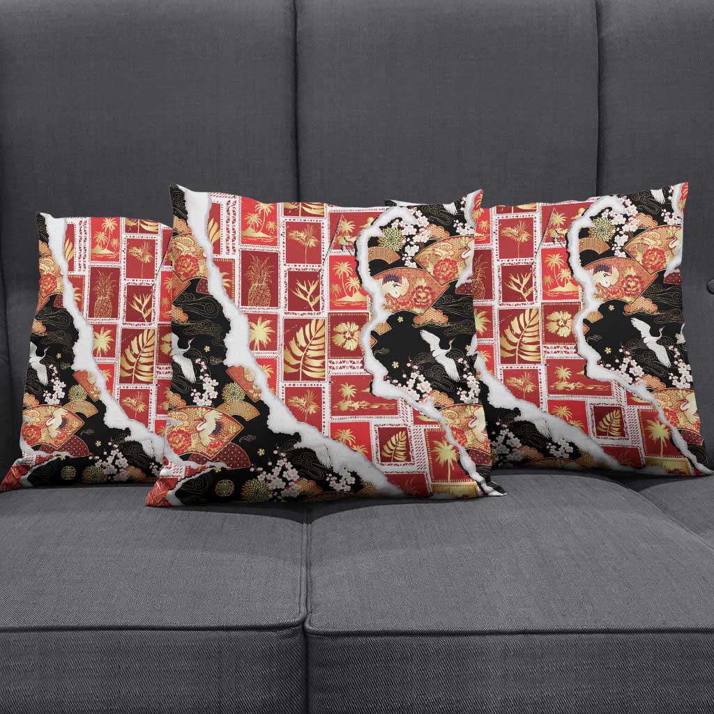 Hawaii Japanese Culture Black Pillow Cover Spring Cranes Aloha Pattern LT01 - Polynesian Pride