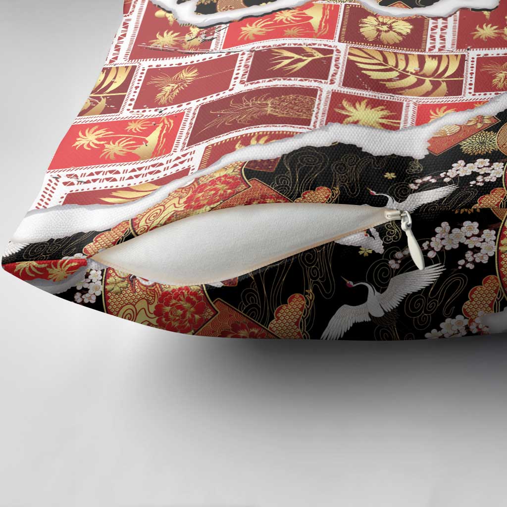Hawaii Japanese Culture Black Pillow Cover Spring Cranes Aloha Pattern LT01 - Polynesian Pride