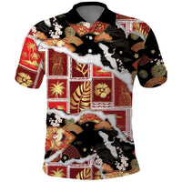 Hawaii Japanese Culture Black Polo Shirt Spring Cranes Aloha Pattern LT01 Black - Polynesian Pride