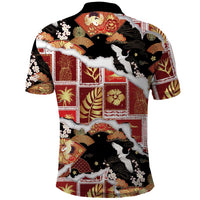 Hawaii Japanese Culture Black Polo Shirt Spring Cranes Aloha Pattern LT01 - Polynesian Pride
