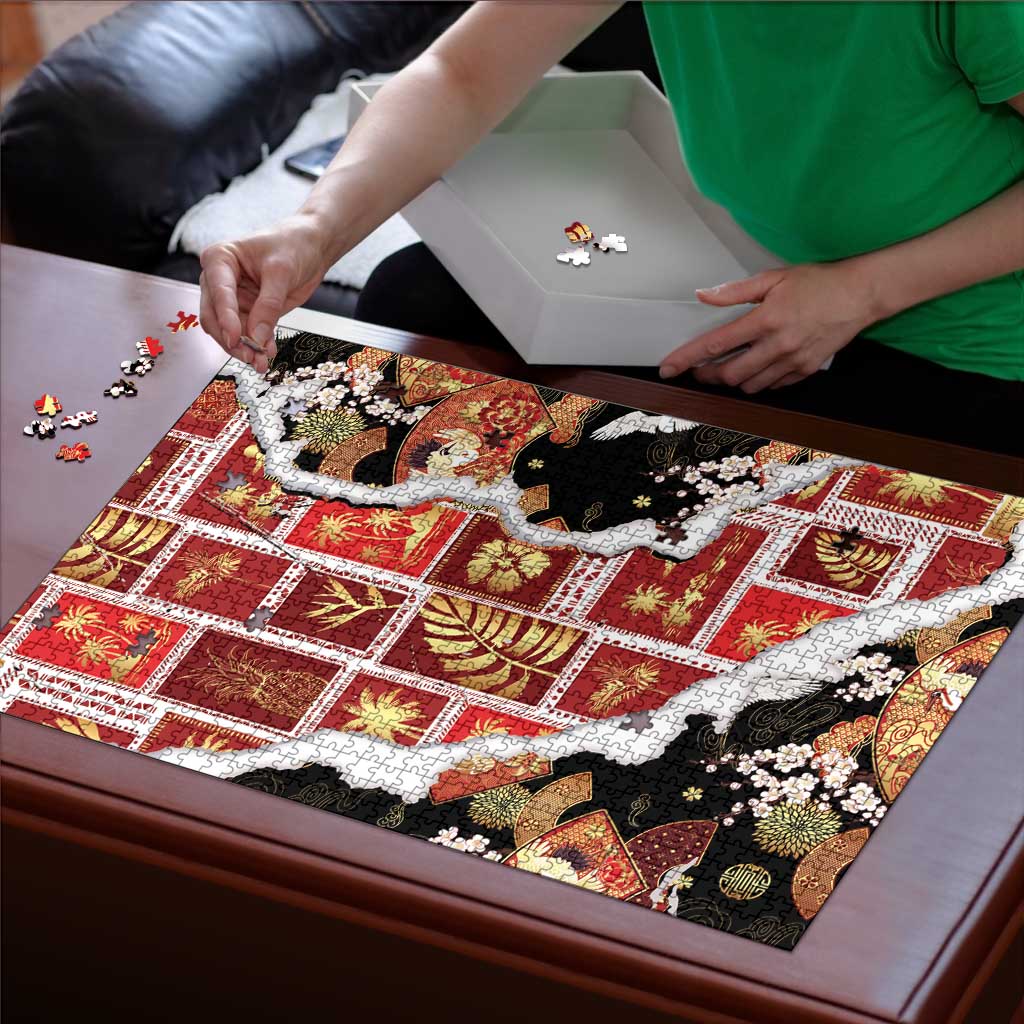 Hawaii Japanese Culture Black Puzzle Spring Cranes Aloha Pattern LT01 - Polynesian Pride
