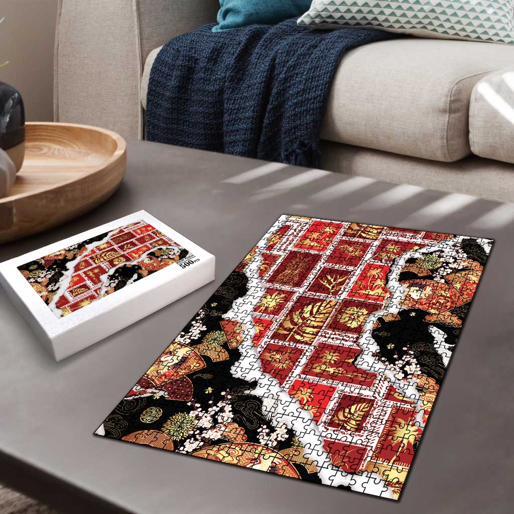Hawaii Japanese Culture Black Puzzle Spring Cranes Aloha Pattern LT01 - Polynesian Pride