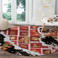 Hawaii Japanese Culture Black Round Carpet Spring Cranes Aloha Pattern LT01 - Polynesian Pride