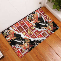 Hawaii Japanese Culture Black Rubber Doormat Spring Cranes Aloha Pattern LT01 - Polynesian Pride
