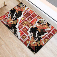 Hawaii Japanese Culture Black Rubber Doormat Spring Cranes Aloha Pattern LT01 - Polynesian Pride