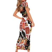 Hawaii Japanese Culture Black Short Sleeve Bodycon Dress Spring Cranes Aloha Pattern LT01 - Polynesian Pride