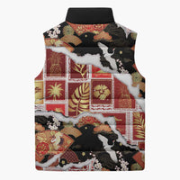 Hawaii Japanese Culture Black Sleeveless Puffer Jacket Spring Cranes Aloha Pattern LT01 - Polynesian Pride