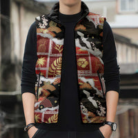 Hawaii Japanese Culture Black Sleeveless Puffer Jacket Spring Cranes Aloha Pattern LT01 - Polynesian Pride