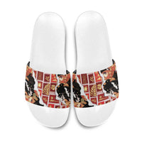 Hawaii Japanese Culture Black Slide Sandals Spring Cranes Aloha Pattern LT01 Black - Polynesian Pride