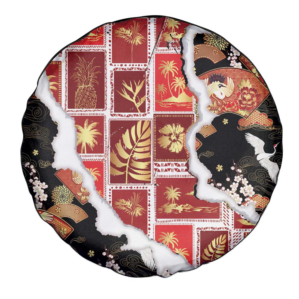 Hawaii Japanese Culture Black Spare Tire Cover Spring Cranes Aloha Pattern LT01 - Polynesian Pride