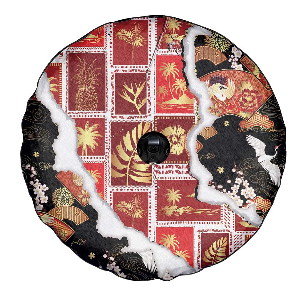 Hawaii Japanese Culture Black Spare Tire Cover Spring Cranes Aloha Pattern LT01 - Polynesian Pride