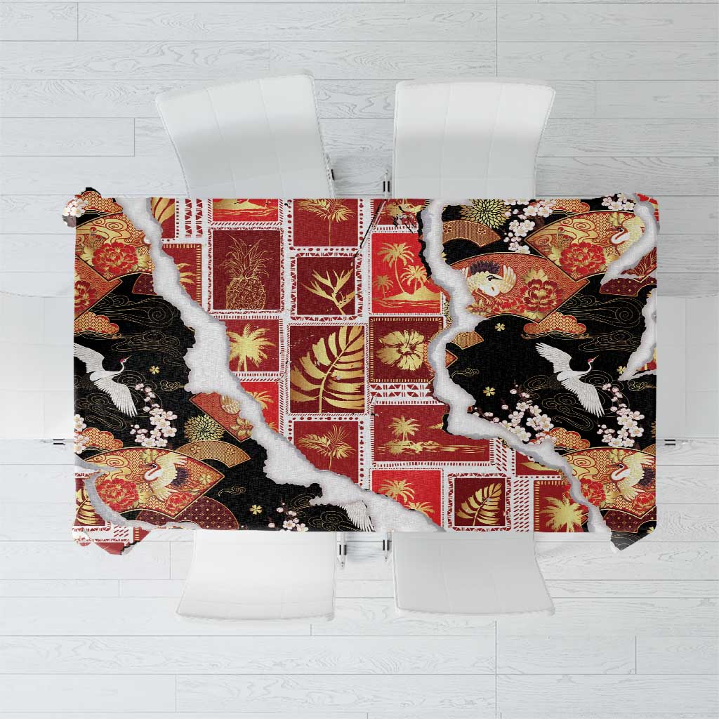 Hawaii Japanese Culture Black Tablecloth Spring Cranes Aloha Pattern LT01 Black - Polynesian Pride