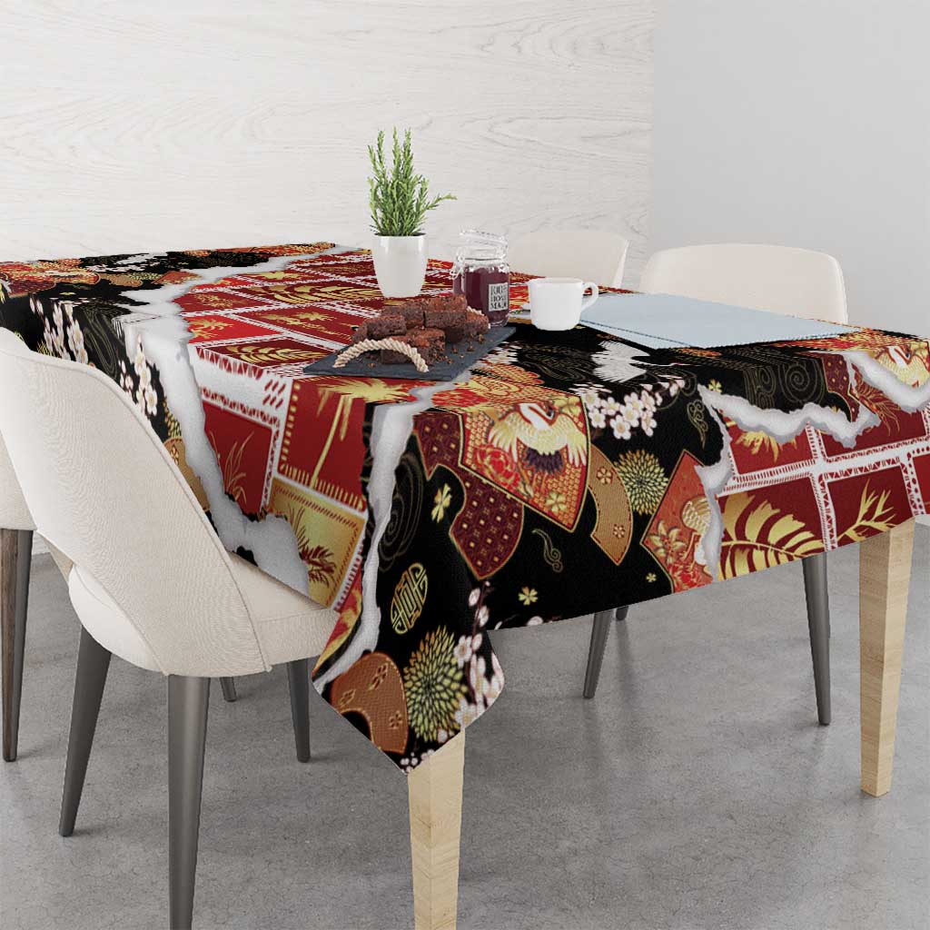 Hawaii Japanese Culture Black Tablecloth Spring Cranes Aloha Pattern LT01 - Polynesian Pride