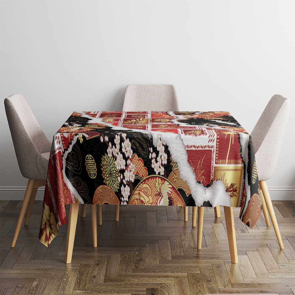 Hawaii Japanese Culture Black Tablecloth Spring Cranes Aloha Pattern LT01 - Polynesian Pride