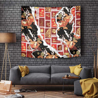 Hawaii Japanese Culture Black Tapestry Spring Cranes Aloha Pattern LT01 Black - Polynesian Pride