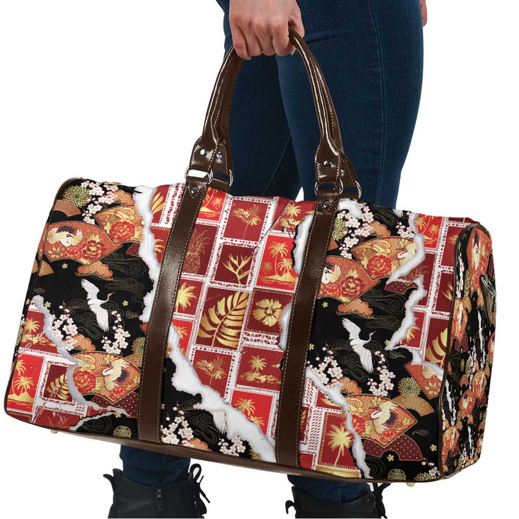 Hawaii Japanese Culture Black Travel Bag Spring Cranes Aloha Pattern LT01 - Polynesian Pride
