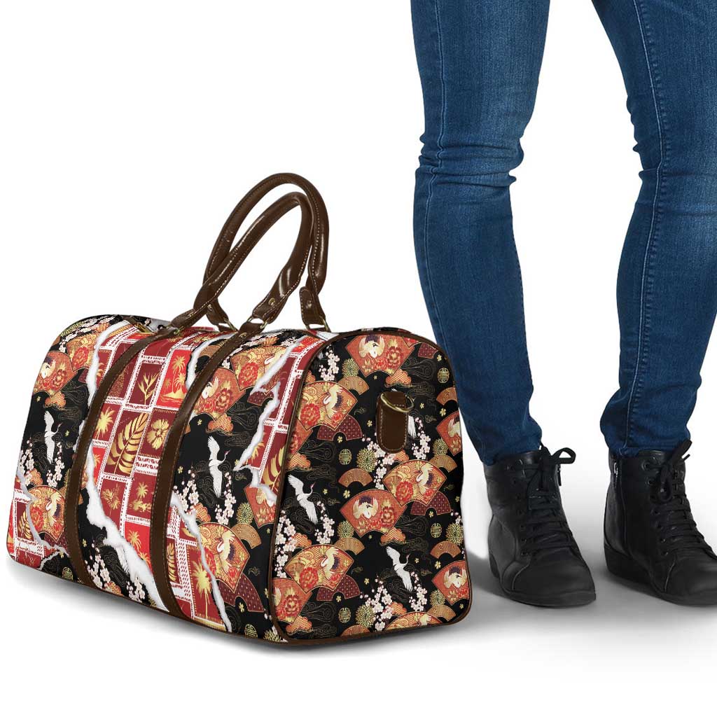 Hawaii Japanese Culture Black Travel Bag Spring Cranes Aloha Pattern LT01 - Polynesian Pride