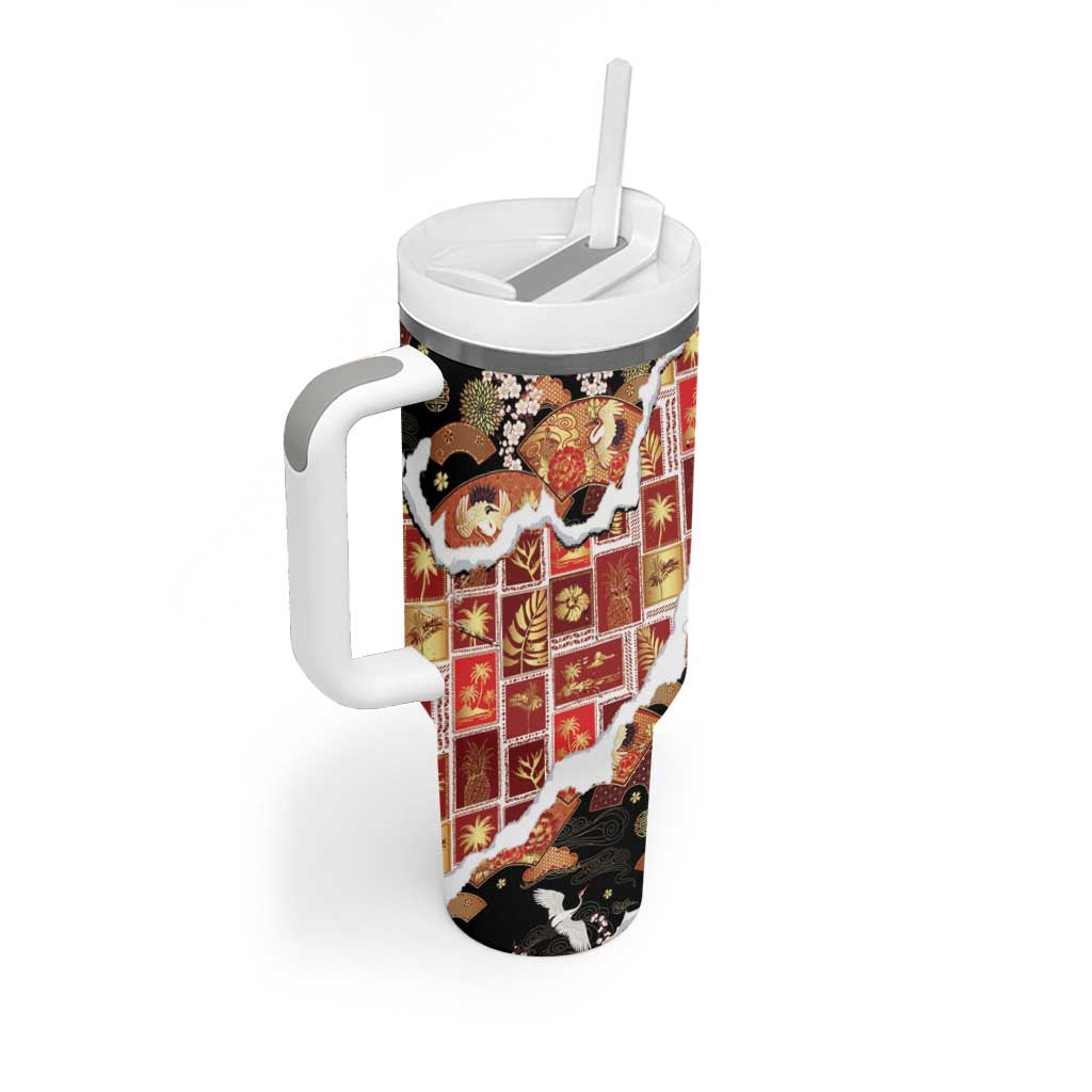 Hawaii Japanese Culture Black Tumbler With Handle Spring Cranes Aloha Pattern LT01 - Polynesian Pride
