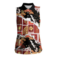 Hawaii Japanese Culture Black Women Sleeveless Polo Shirt Spring Cranes Aloha Pattern LT01 Female Black - Polynesian Pride