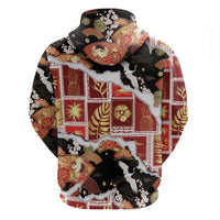 Hawaii Japanese Culture Black Zip Hoodie Spring Cranes Aloha Pattern LT01 - Polynesian Pride