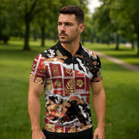 Hawaii Japanese Culture Black Zipper Polo Shirt Spring Cranes Aloha Pattern LT01 - Polynesian Pride