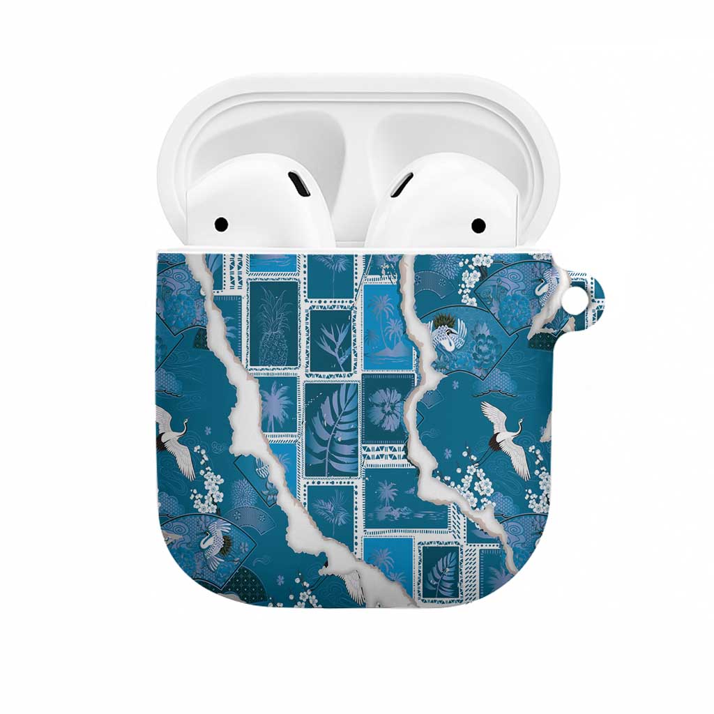 Hawaii Japanese Culture Blue AirPods Case Spring Cranes Aloha Pattern LT01 Blue - Polynesian Pride