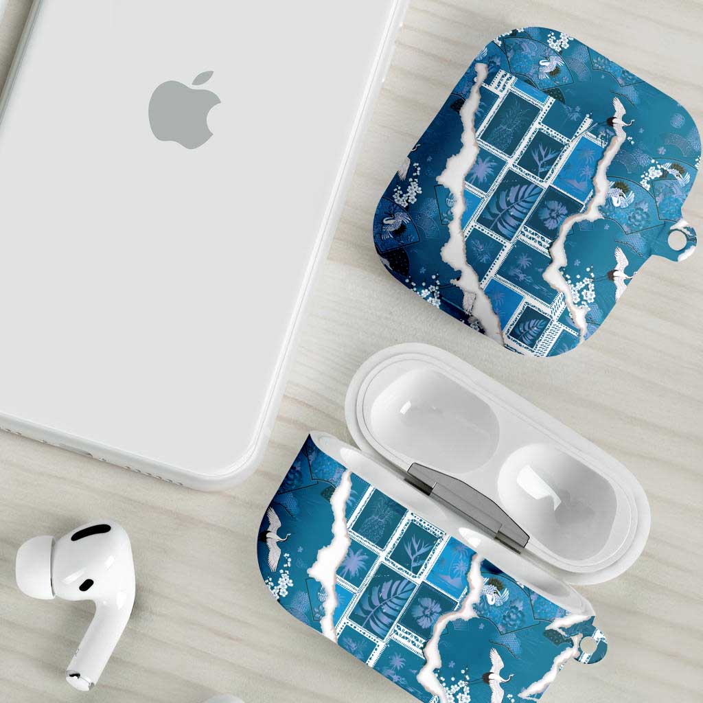 Hawaii Japanese Culture Blue AirPods Case Spring Cranes Aloha Pattern LT01 - Polynesian Pride