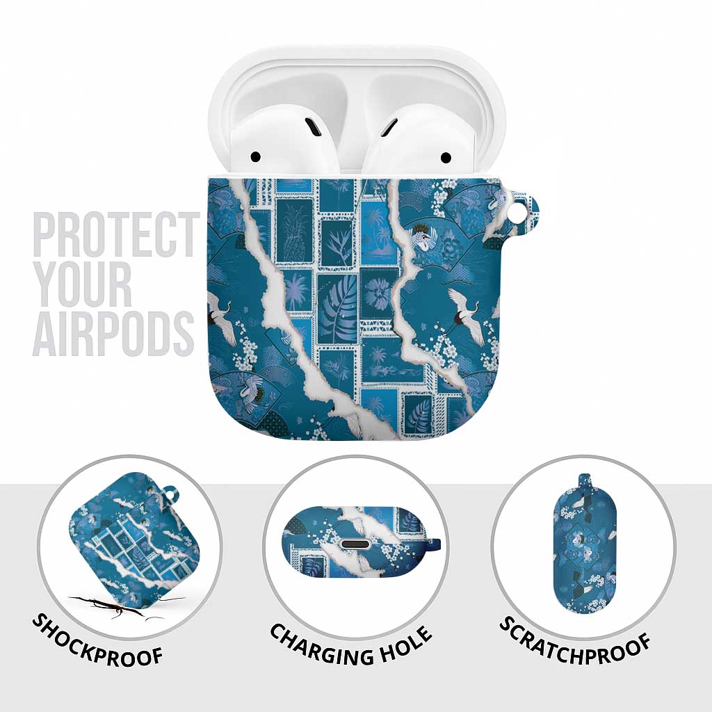 Hawaii Japanese Culture Blue AirPods Case Spring Cranes Aloha Pattern LT01 - Polynesian Pride