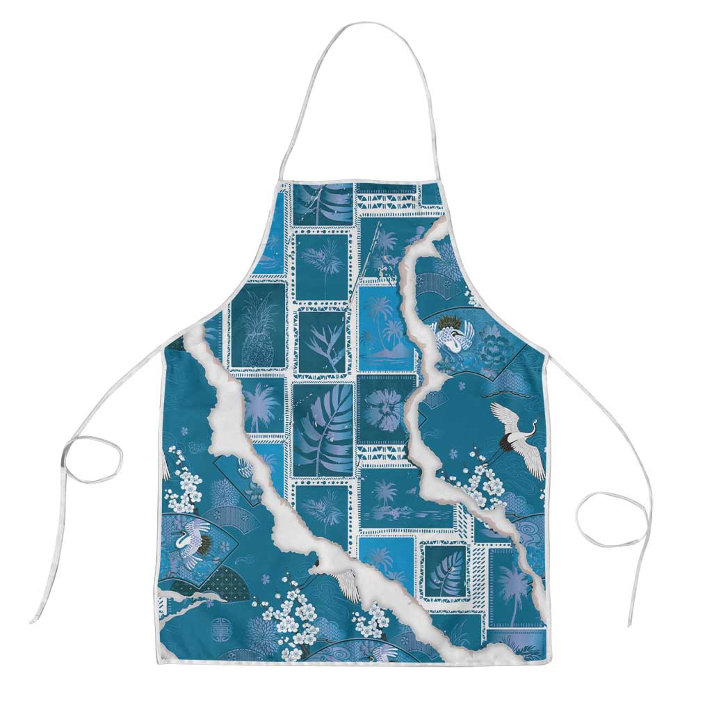 Hawaii Japanese Culture Blue Apron Spring Cranes Aloha Pattern LT01 Blue - Polynesian Pride