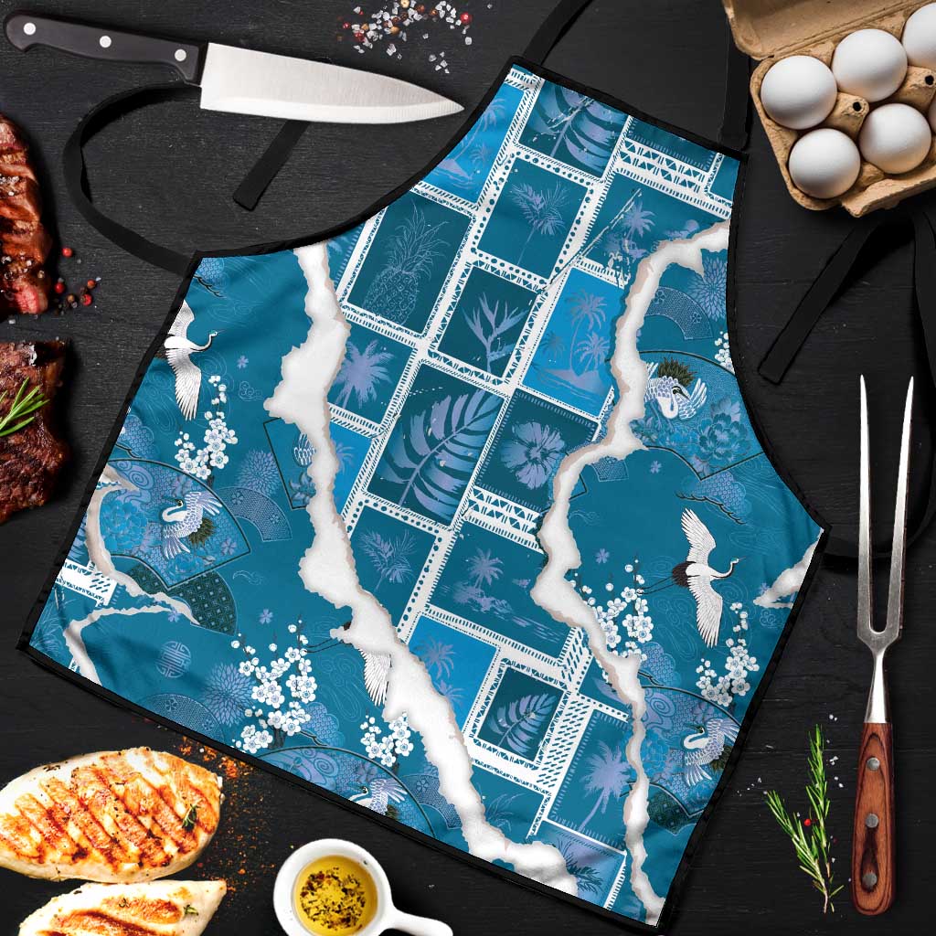 Hawaii Japanese Culture Blue Apron Spring Cranes Aloha Pattern LT01 Blue - Polynesian Pride