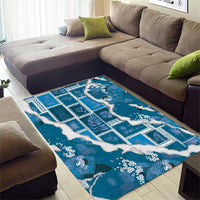 Hawaii Japanese Culture Blue Area Rug Spring Cranes Aloha Pattern