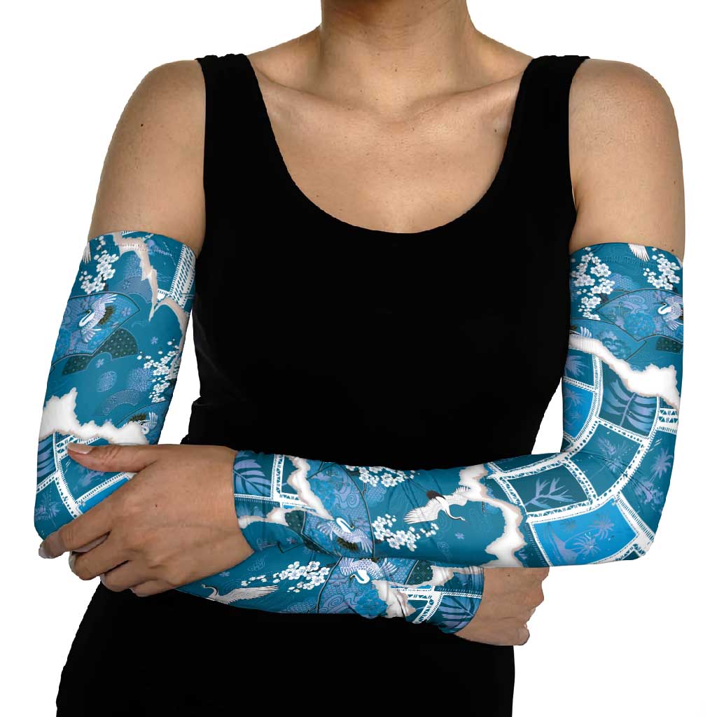 Hawaii Japanese Culture Blue Arm Sleeves Spring Cranes Aloha Pattern LT01 - Polynesian Pride