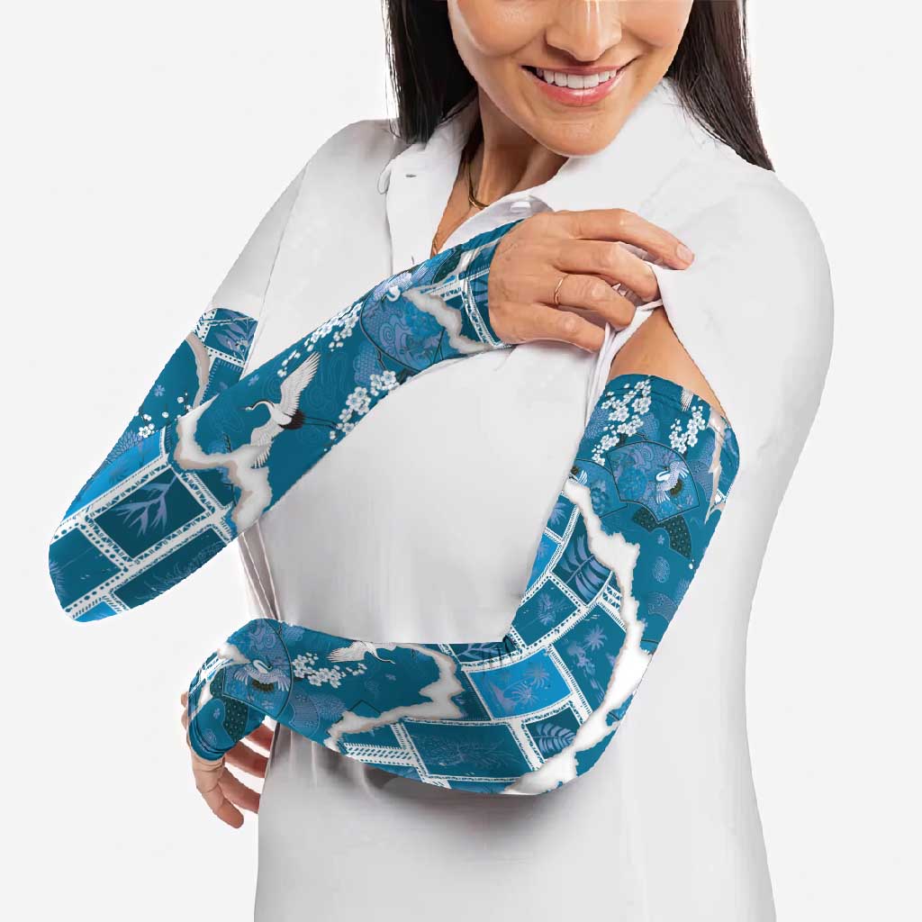 Hawaii Japanese Culture Blue Arm Sleeves Spring Cranes Aloha Pattern LT01 - Polynesian Pride