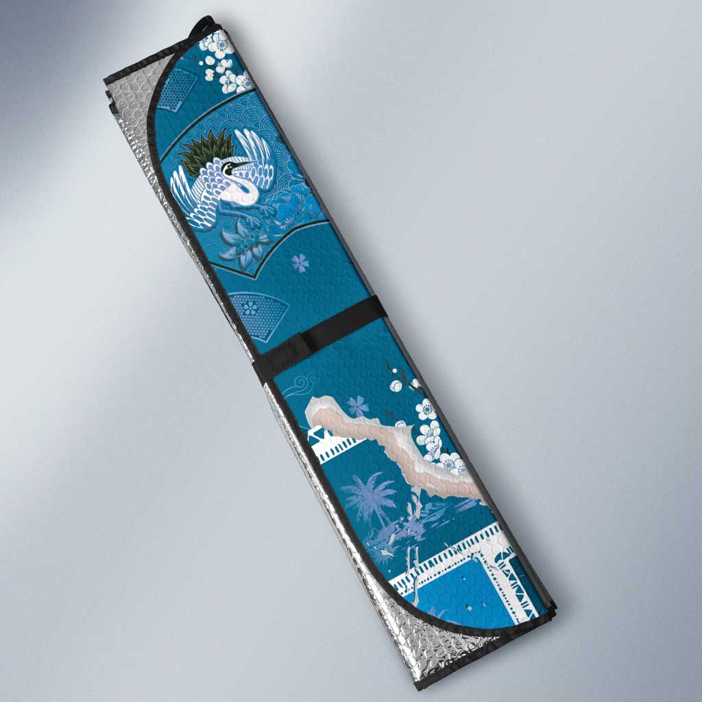Hawaii Japanese Culture Blue Auto Sun Shade Spring Cranes Aloha Pattern