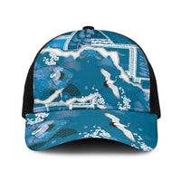 Hawaii Japanese Culture Blue Baseball Net Cap Spring Cranes Aloha Pattern LT01 One Size Black Blue - Polynesian Pride