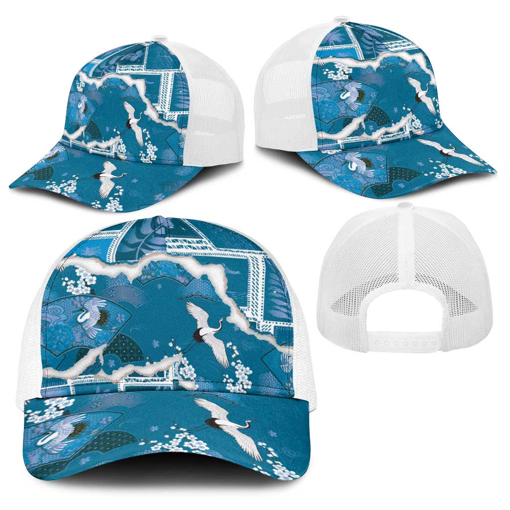 Hawaii Japanese Culture Blue Baseball Net Cap Spring Cranes Aloha Pattern LT01 - Polynesian Pride