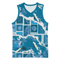 Hawaii Japanese Culture Blue Basketball Jersey Spring Cranes Aloha Pattern LT01 Unisex Blue - Polynesian Pride