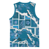 Hawaii Japanese Culture Blue Basketball Jersey Spring Cranes Aloha Pattern LT01 - Polynesian Pride