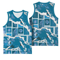Hawaii Japanese Culture Blue Basketball Jersey Spring Cranes Aloha Pattern LT01 - Polynesian Pride