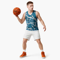 Hawaii Japanese Culture Blue Basketball Jersey Spring Cranes Aloha Pattern LT01 - Polynesian Pride