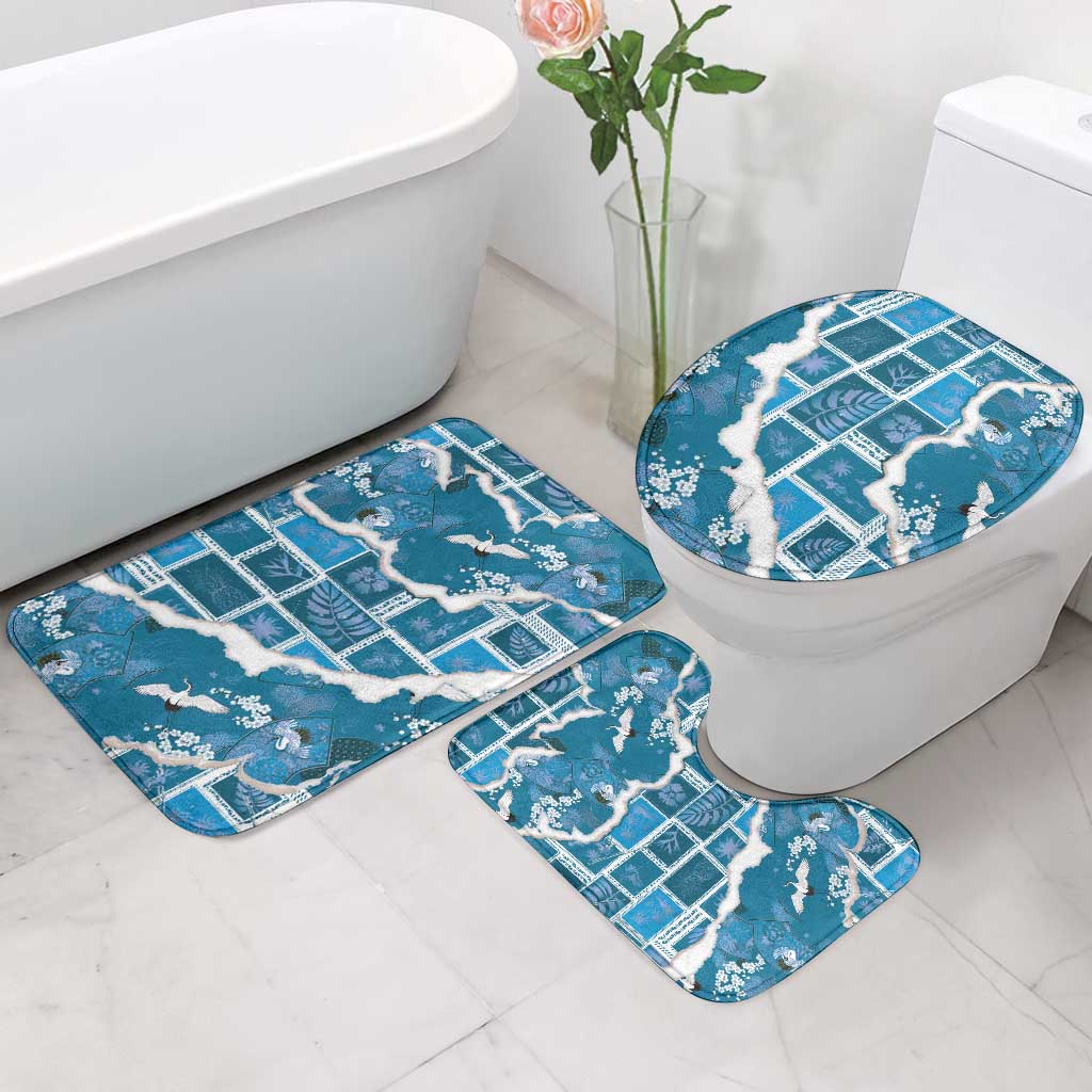 Hawaii Japanese Culture Blue Bathroom Set Spring Cranes Aloha Pattern LT01 - Polynesian Pride