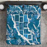 Hawaii Japanese Culture Blue Bedding Set Spring Cranes Aloha Pattern