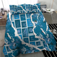 Hawaii Japanese Culture Blue Bedding Set Spring Cranes Aloha Pattern