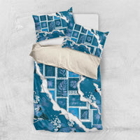 Hawaii Japanese Culture Blue Bedding Set Spring Cranes Aloha Pattern
