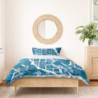 Hawaii Japanese Culture Blue Bedding Set Spring Cranes Aloha Pattern