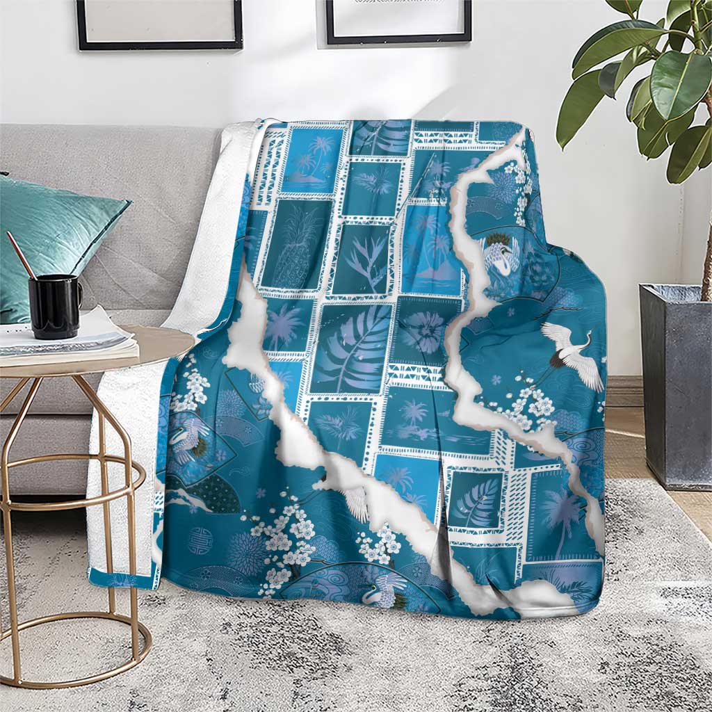 Hawaii Japanese Culture Blue Blanket Spring Cranes Aloha Pattern LT01 - Polynesian Pride