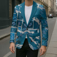 Hawaii Japanese Culture Blue Blazer Spring Cranes Aloha Pattern LT01 - Polynesian Pride