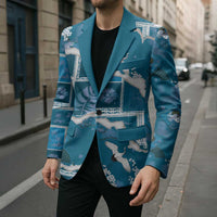 Hawaii Japanese Culture Blue Blazer Spring Cranes Aloha Pattern LT01 - Polynesian Pride